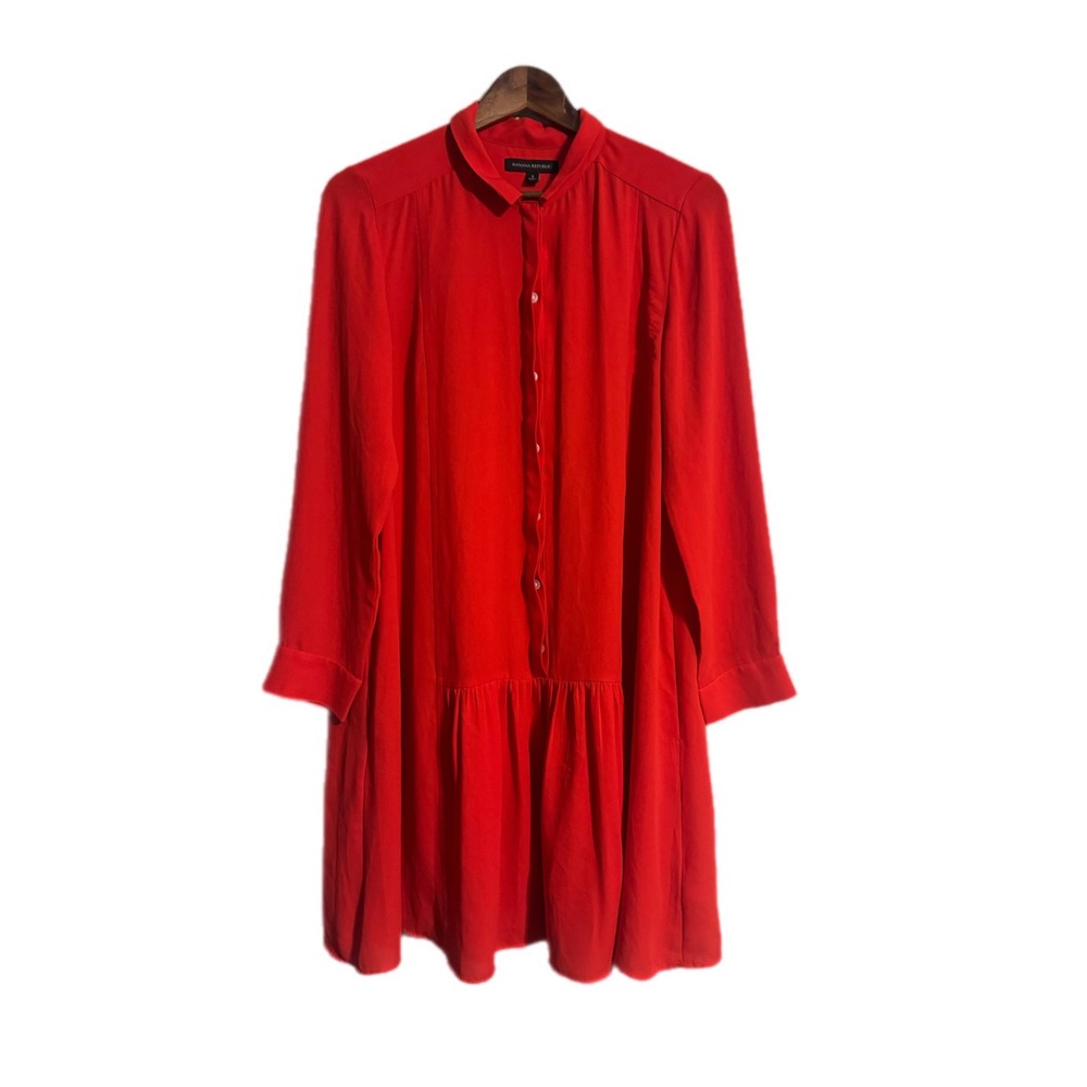 Banana Republic Shirt Dress Womens 6 Red Excellent Drop Waist Long Sleeve Button